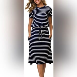 Simier Fariry tie waist striped dress with pockets - LARGE